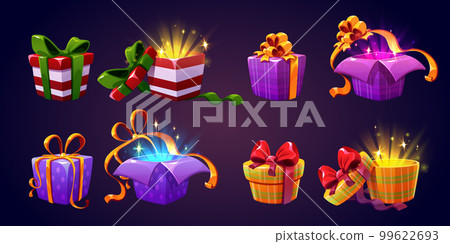 Set of open and closed gift boxes on background 99622693