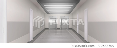 Realistic hallway with two closed elevators 99622709