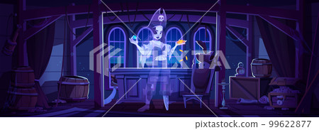 Female pirate ghost in cabine on ship at night Female pirate ghost in cabine on ship at night 99622877