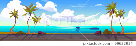 Summer tropical background with palm and road 99622934