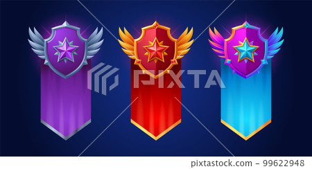 Set of military game rank badges on background Set of military game rank badges on background 99622948