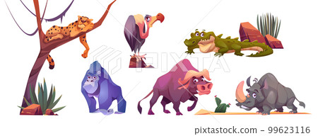 Cartoon set of African wild animals on white 99623116
