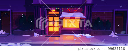Cartoon cafe exterior with Christmas decoration Cartoon cafe exterior with Christmas decoration 99623118