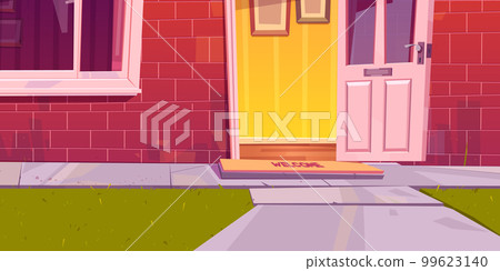 House door front with doorstep and mat steps Vector Image