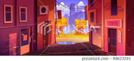 Empty back alley and city street at autumn day Empty back alley and city street at autumn day 99623291