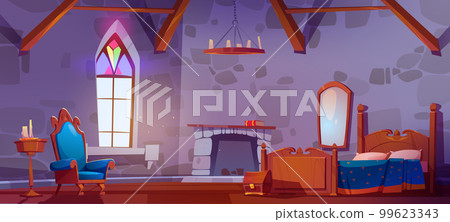 Medieval castle bedroom interior with furniture 99623343