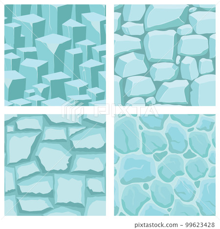 Cartoon game textures, ice surface seamless patterns. Game assets walls and environment backgrounds 99623428