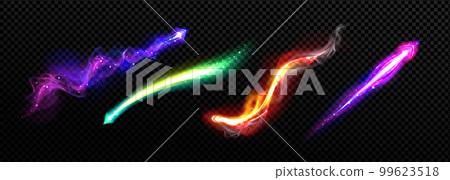 Realistic set of magic power neon light trails 99623518
