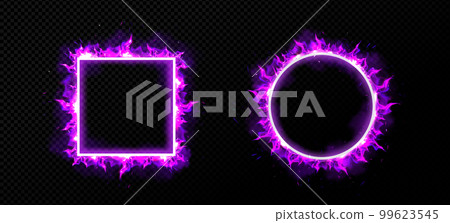 Circle and square frames with purple fire 99623545