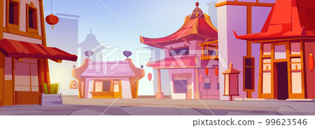 China city street with asian town buildings 99623546