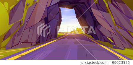 Cartoon road going through tunnel in mountain Cartoon road going through tunnel in mountain 99623555
