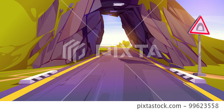 Cartoon road going through tunnel in mountain Cartoon road going through tunnel in mountain 99623558