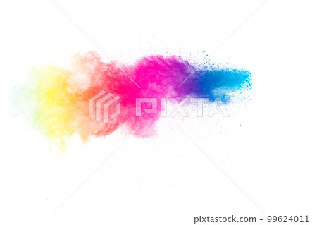 Colorful background of pastel powder explosion.Rainbow color dust splash on white background. 99624011