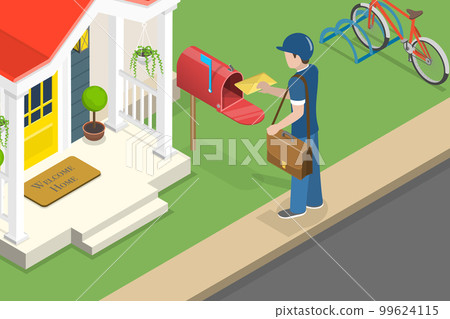 3D Isometric Flat Vector Conceptual Illustration of Postman 99624115