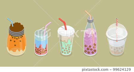 3D Isometric Flat Vector Set of Bubble Tea 99624129