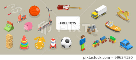 3D Isometric Flat Vector Set of Free Toys 99624180
