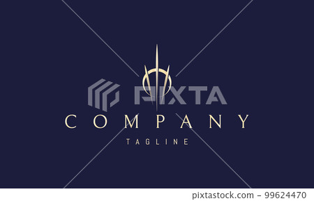 Vector golden logo on which an abstract image of three sharp rays that pass through the moon. 99624470