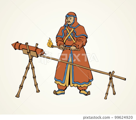 Vector drawing of Chinese warrior 99624920