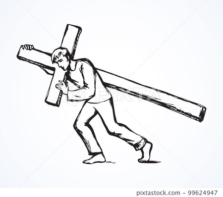 Men carry the cross. Vector drawing 99624947