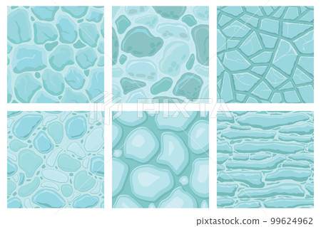 Cartoon game textures, ice surface seamless patterns. Game assets walls and environment backgrounds 99624962