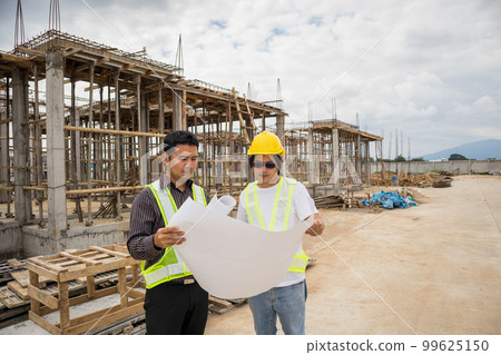 Asian business man construction engineer workers at house building site 99625150
