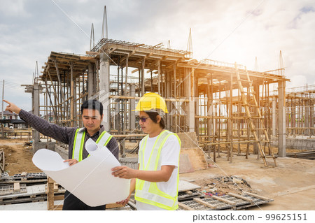 Asian business man construction engineer workers at house building site 99625151