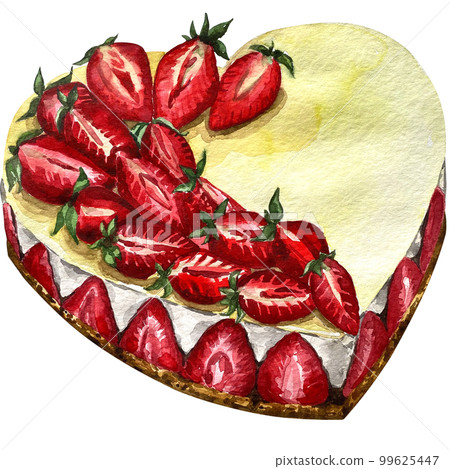 watercolor sweets strawberry cake pastry illustration 99625447