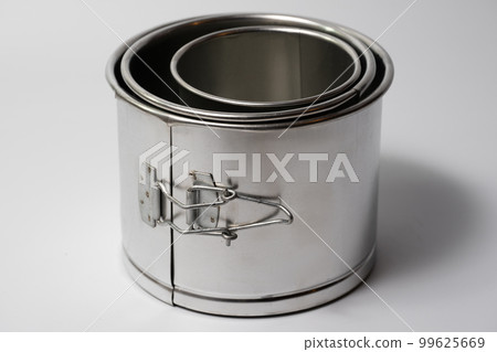 metal round forms for baking Easter for Easter in Ukraine, isolated on a white background. 99625669