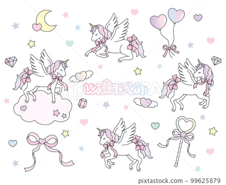 A cute unicorn with a ribbon Yumekawa illustration material set A cute unicorn with a ribbon Yumekawa illustration material set 99625879