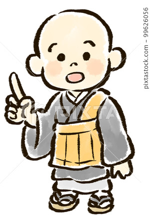 小和尚豎起食指合影的插圖 小和尚豎起食指合影的插圖 99626056