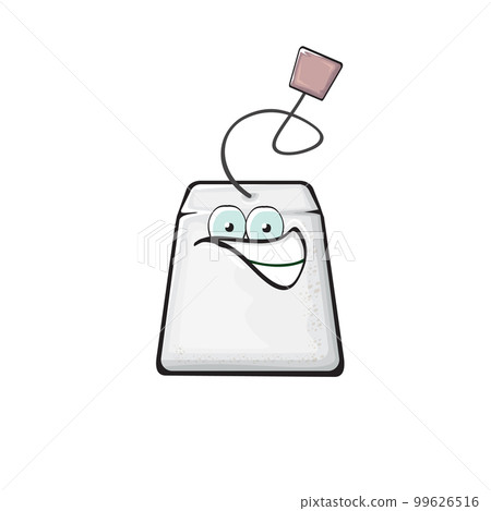 Cartoon tea bag characters isolated on white background. Funky paper tea bag character with eyes and mouth. Vector white teabag with clip art, emoji, label and sticker Cartoon tea bag characters isolated on white background. Funky paper tea bag character with eyes and mouth. Vector white teabag with clip art, emoji, label and sticker 99626516