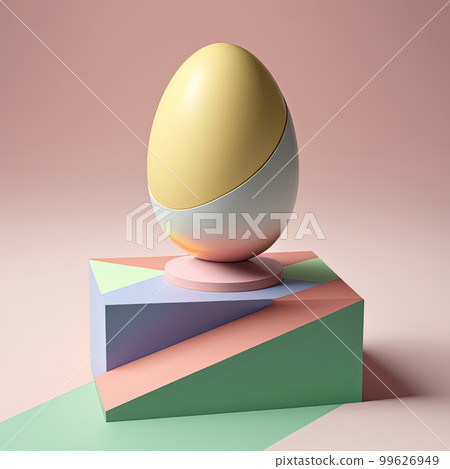 Easter egg on display podium with geometric ornate. Modern colorful creative design. 3D 99626949