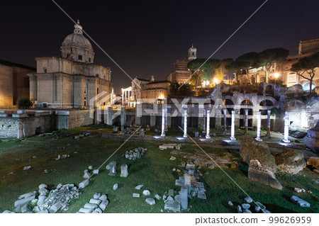 Rome, Italy, ruins of the old city at night with backlight. 99626959