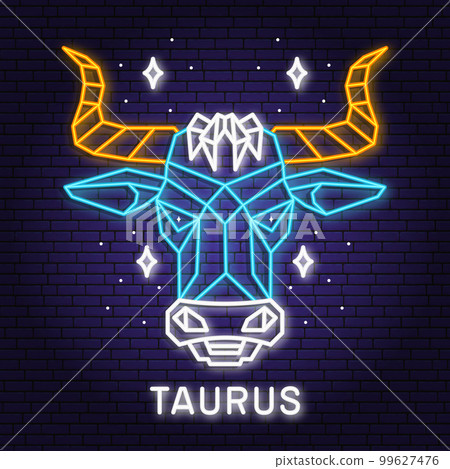Zodiac astrology horoscope neon sign taurus linear design. Vector illustration. Elegant line art symbol or icon of taurus esoteric zodiacal horoscope templates promotion for logo or poster isolated. 99627476