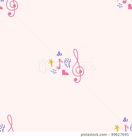 Pink, blue pastel texture with musical notes and a treble clef. Template 99627695