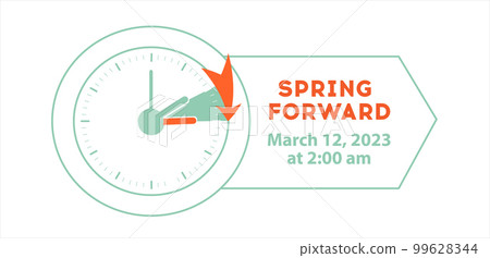 Spring Forward web banner. Daylight Saving Time schedule in graphic style. 99628344