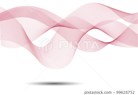 Abstract wave element for design. Digital frequency track equalizer. Colorful shiny wave with lines created using blend tool. Curved wavy line, smooth stripe. Viva Magenta color background 99628752