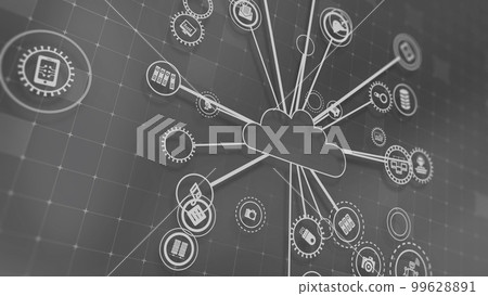 3D rendering the concept of cloud technologies and server data processing 99628891