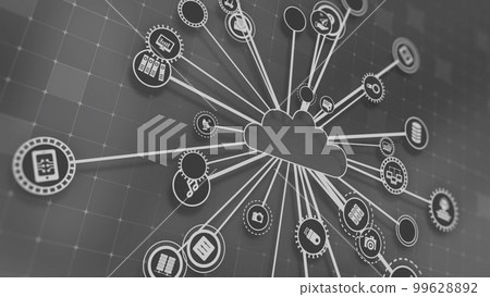 3D rendering the concept of cloud technologies and server data processing 99628892