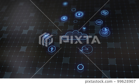 3D rendering the concept of cloud technologies and server data processing 99628907