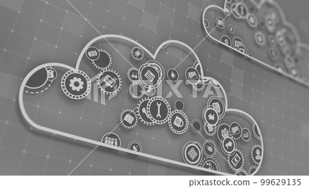 3D rendering the concept of cloud technologies and server data processing 99629135