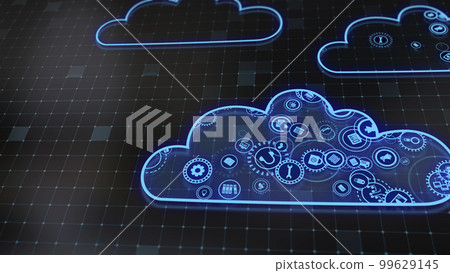 3D rendering the concept of cloud technologies and server data processing 99629145