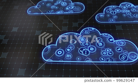 3D rendering the concept of cloud technologies and server data processing 99629147