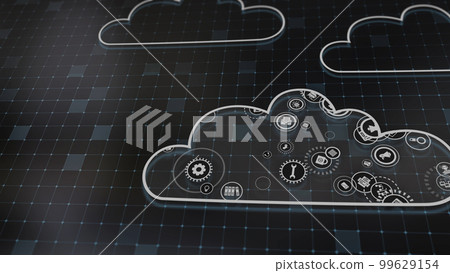 3D rendering the concept of cloud technologies and server data processing 99629154
