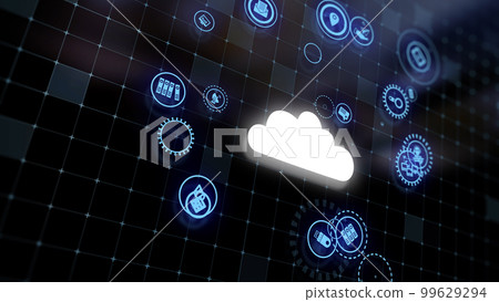 3D rendering the concept of cloud technologies and server data processing 99629294