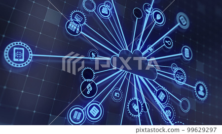 3D rendering the concept of cloud technologies and server data processing 99629297
