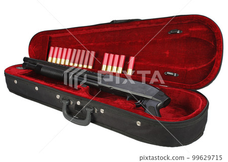 crime fiction - shotgun with cartridges in violin case crime fiction - shotgun with cartridges in violin case 99629715