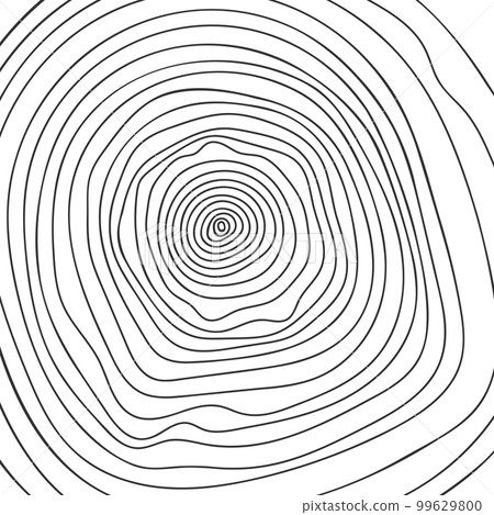 Trunk cross section texture. Topographic design. Tree rings in doodle style. Wooden surface hand drawn stamp isolated on white background Trunk cross section texture. Topographic design. Tree rings in doodle style. Wooden surface hand drawn stamp isolated on white background 99629800