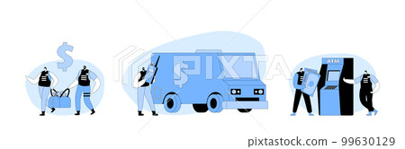 Armed Cash-in-transit Collector Characters Carry Bags from ATM or Currency Exchange Office to Armored Car Armed Cash-in-transit Collector Characters Carry Bags from ATM or Currency Exchange Office to Armored Car 99630129