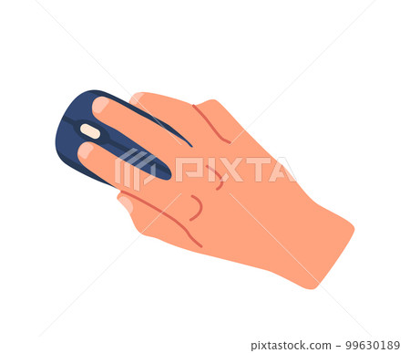 Human Hand Hold Computer Mouse In Relaxed And Natural Manner. Concept Of Technology, Computer Use 99630189